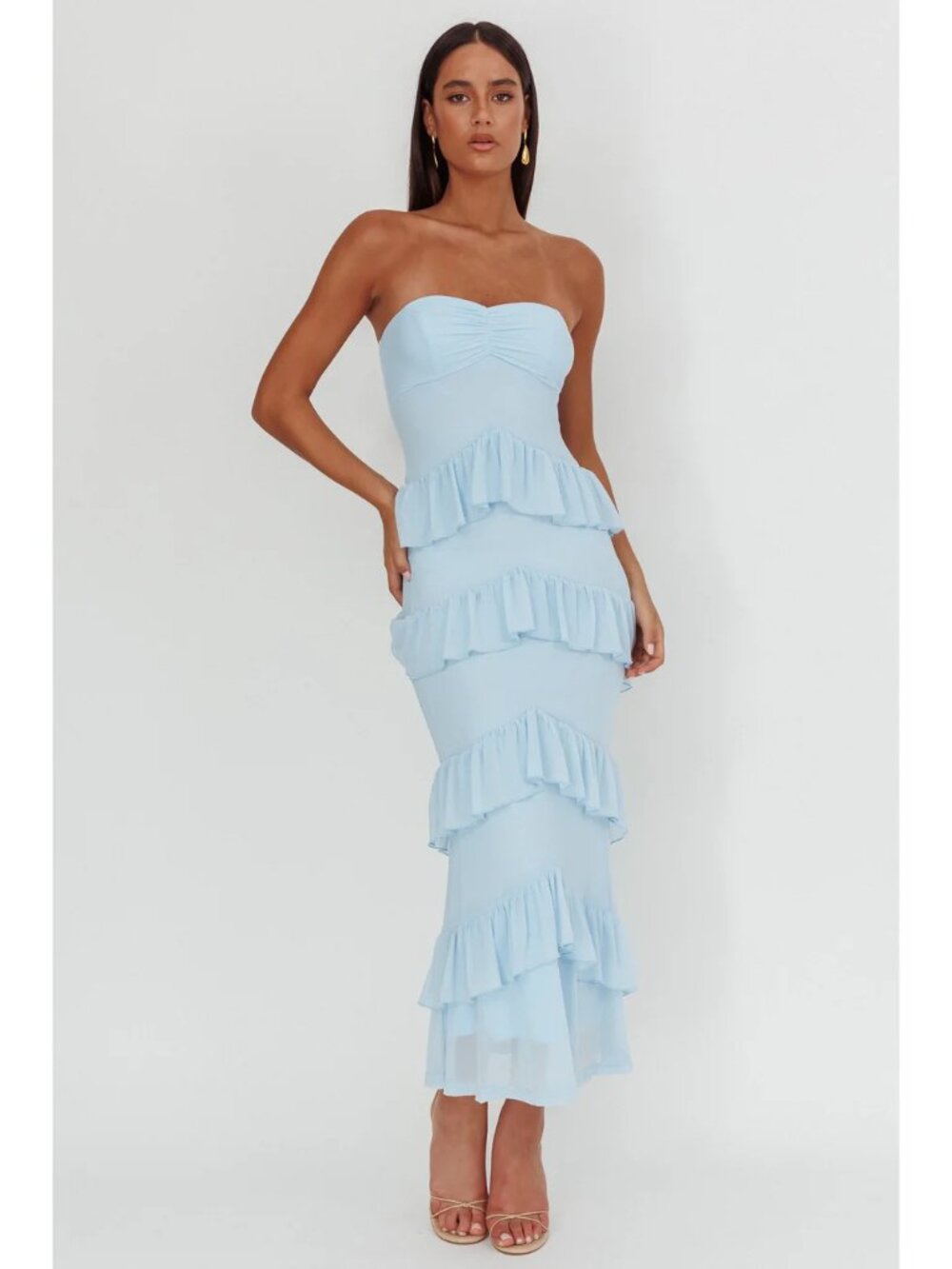 Blue Tier Sweetheart Maxi Dress